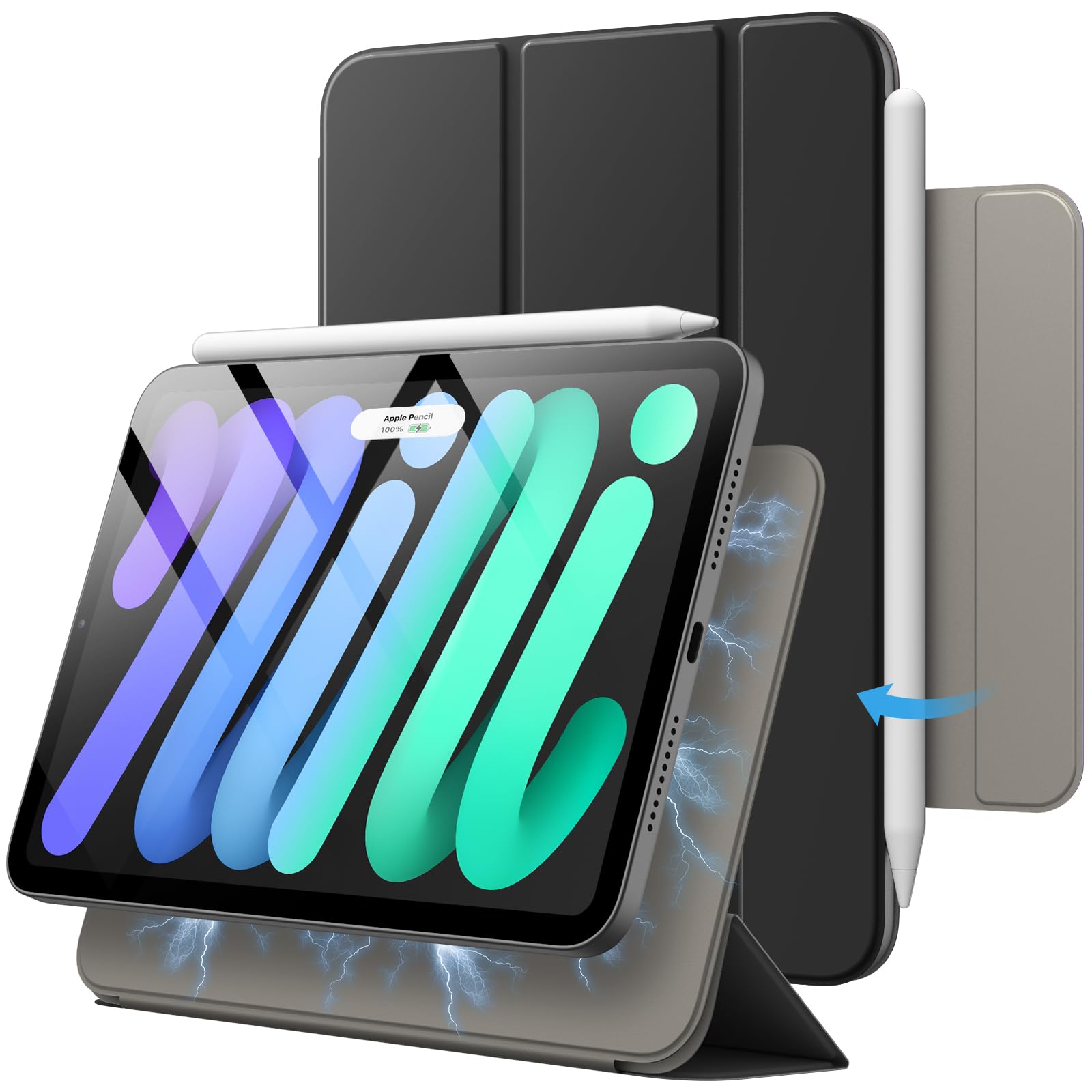 JETech Magnetic Case for iPad mini (A17 Pro, 2024 Model, 7th Generation) / mini 6 (2021 Model, 6th Generation), Magnetic Attachment, Slim Smart Tablet Cover with Auto Wake/Sleep (Black)