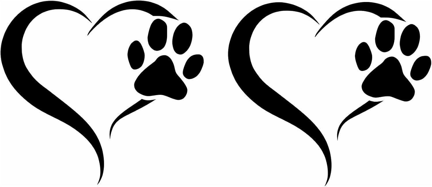 Finest Folia Set of 2 Sticker Paw and Heart 10 x 11 cm Dog Cat Sticker for Car Motorcycle Wall Laptop Furniture Paw Sticker Dog Paw Self-Adhesive (K017 Glossy Black)
