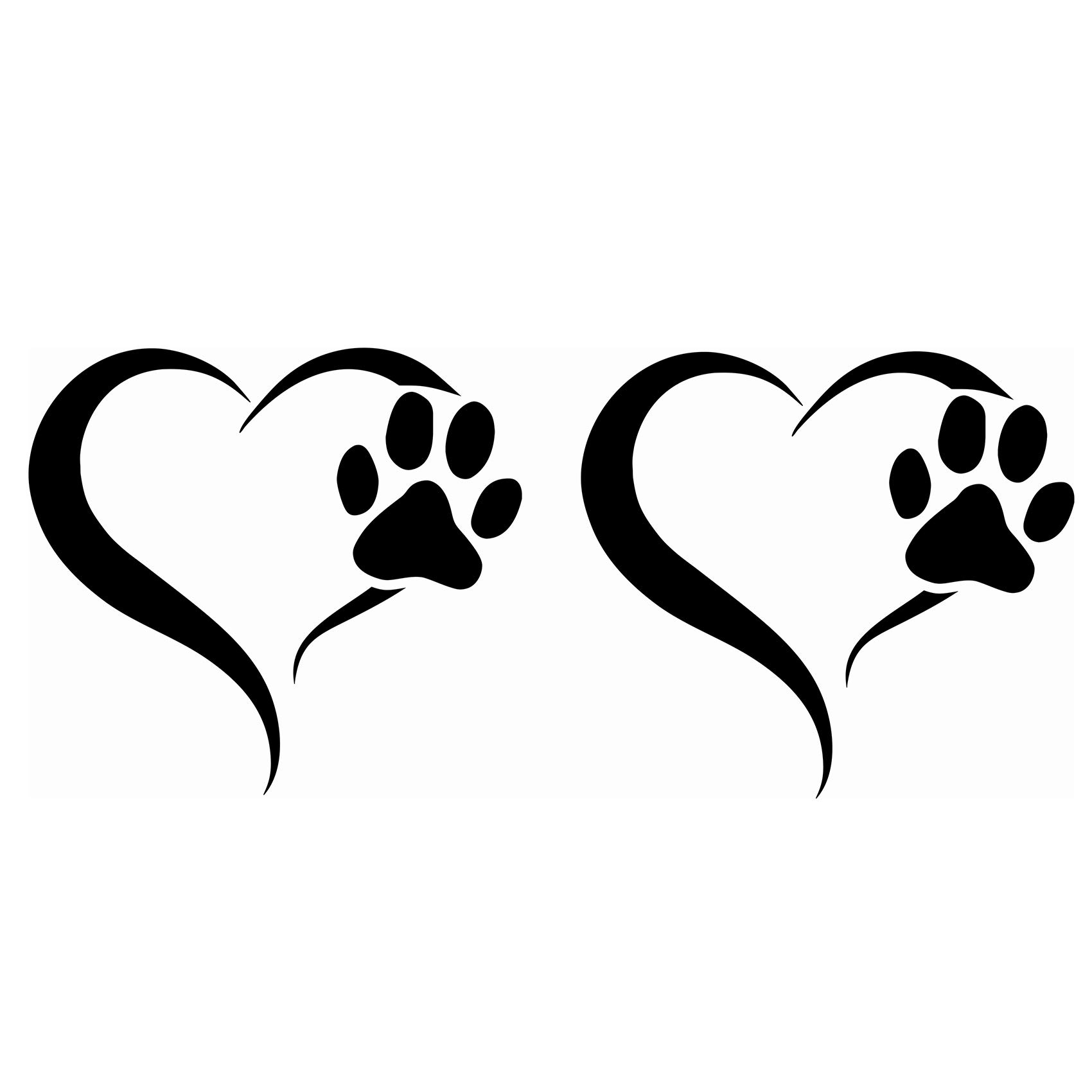 Finest Folia Set of 2 Sticker Paw and Heart 10 x 11 cm Dog Cat Sticker for Car Motorcycle Wall Laptop Furniture Paw Sticker Dog Paw Self-Adhesive (K017 Glossy Black)