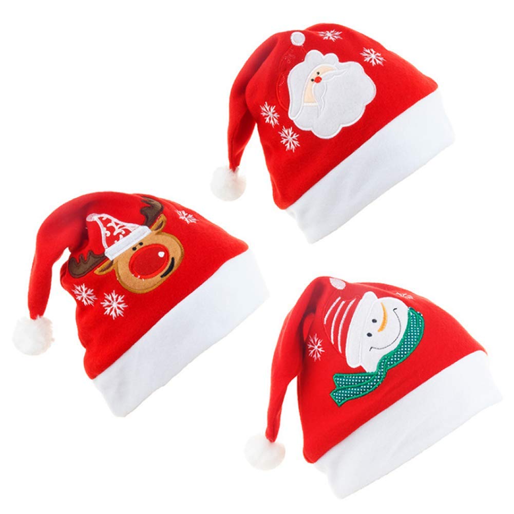 Dusenly 3 Packs Unisex Christmas Hats Santa Hat for Adults and Teens Xmas Holiday Hat Cartoon Santa Hats For Christmas Decorations