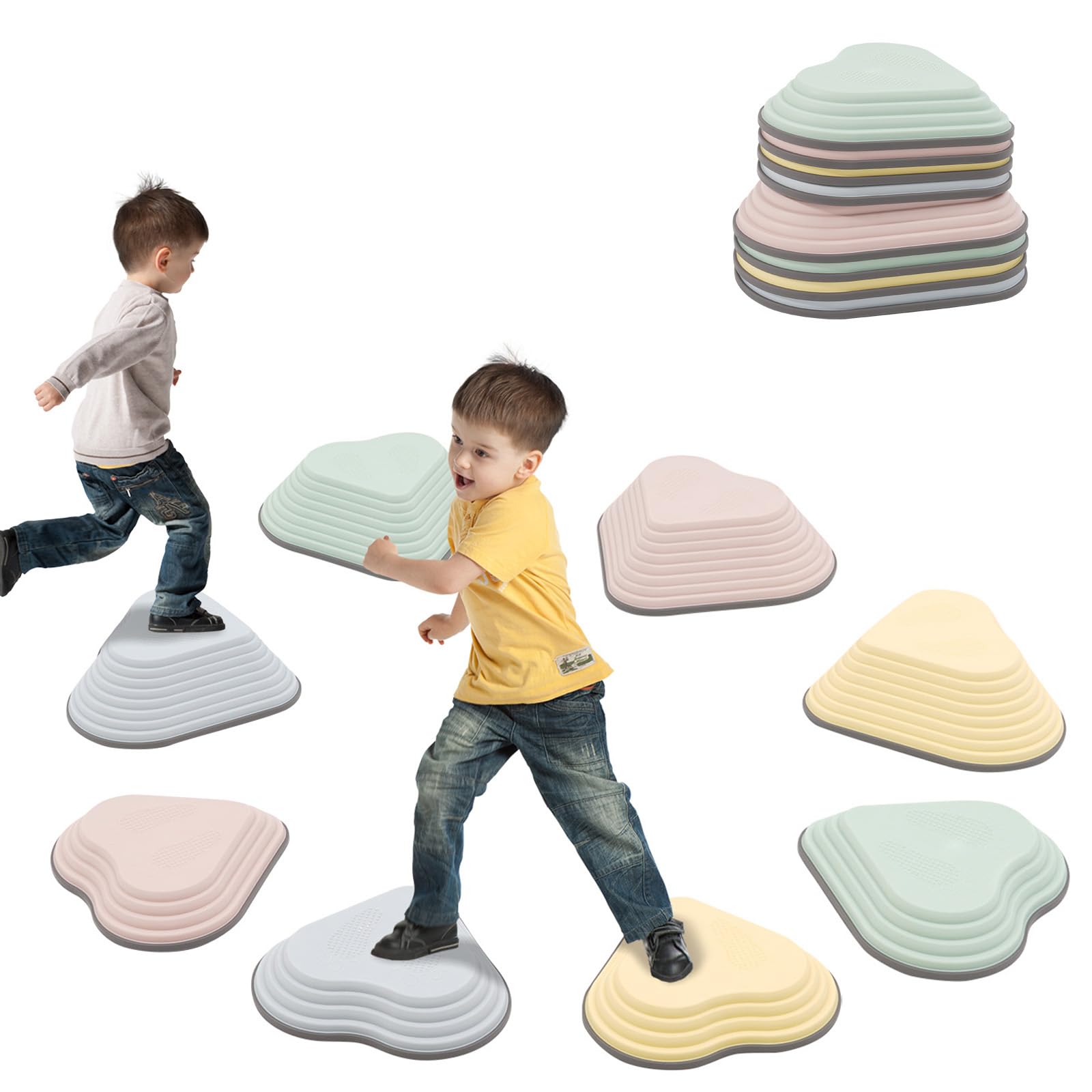 Sensory Stepping Stones for Kids,8 PCS Durable Non-Slip Balance Stones to Boost Balance & Motor Skills Balance Training Indoor & Outdoor,Obstacle Courses,Autism Balance Toy (Macaron)