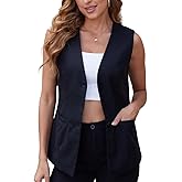 YOUNIFIZ Womens Summer Linen Vest Top Waistcoat V Neck Pocket Button 2025 Work Casual Lightweight Lined Sleeveless Jacket
