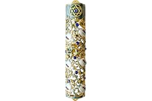 PASIIR Hand Painted Mezuzah, Exquisite Enamel Mezuzah with Star of David and Blue Crystal Accent