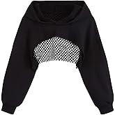 Ecolala Girls Super Crop Top Hoodies Hollow Out Long Sleeve Cropped Sweatshirts