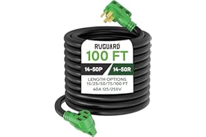 RVGUARD 40 Amp 100 Foot RV/EV Extension Cord, NEMA 14-50P/R Heavy Duty Extension Cord with LED Power Indicator and Cord Organizer, Green, ETL Listed