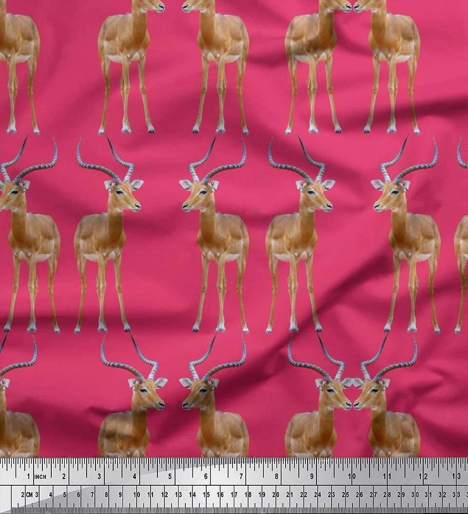 Soimoi Rosa Kunstseide Stoff Hirsch Tier Stoff drucken Meter 56 Zoll