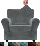 XINEAGE Velvet Chair Slipcover 1 Seater Grey Anti Slip Pets Friendly High view 1