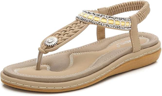 Amazon.com | SAIJING Women's Comfortable Thong Sandals Dressy T-Strap Flip Flop Sandals Beaded 