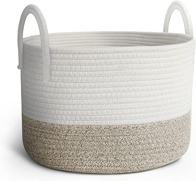 Keplin Small Rope Storage Basket - Two Tone Nursery Hamper 40x25cm