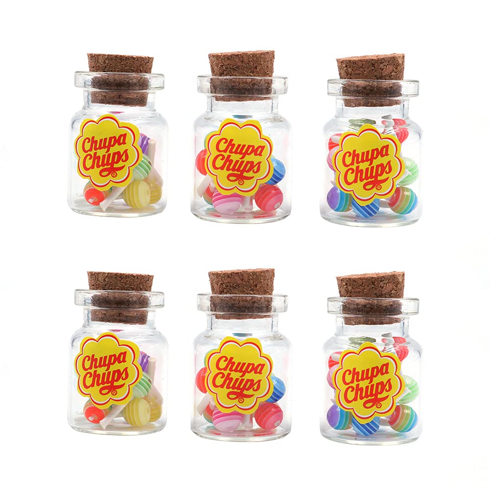 CENPEK 6Pcs 1:12 Scale Dollhouse Storage Jar with Lollipop Wooden Lid Mini Accessory Stylish Handmade Accessories