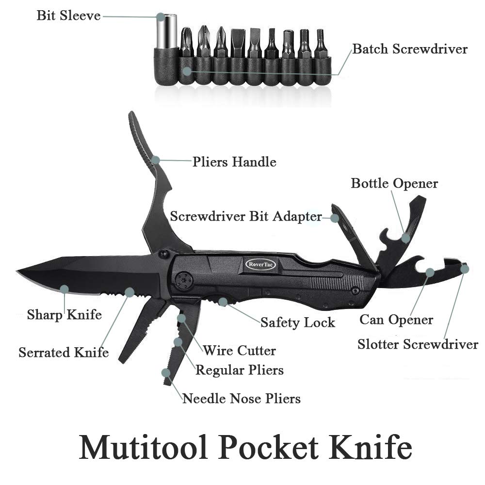 RoverTac Pocket Knife Tactical Folding Knife Multi Tool Survival Camping Knife, Multitool Knife