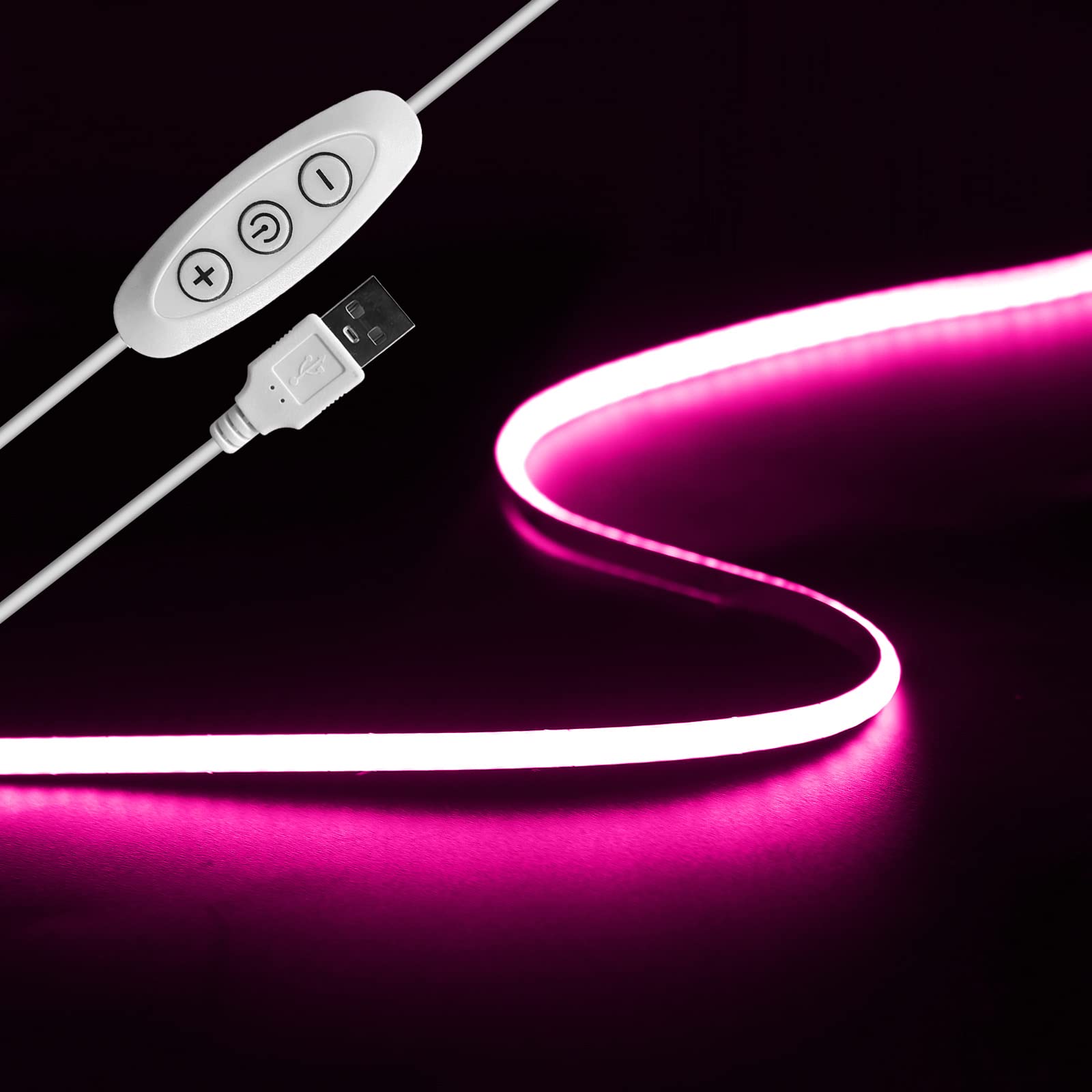 Tayire USB 2m 5V COB LED Strip Light Pink, 960LEDs Dimmable LED Tape 4mm Width Flexible TV Backlight, Kitchen Under Counter/Cabinet/Wardrobe/Cupboard/Stairs Step Light