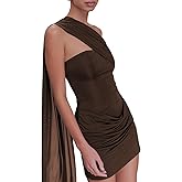 AIBEARTY Women's One Shoulder Draped Ruched Bodycon Mini Dress Sexy Strapless Sleeveless Mesh Tie Cocktail Party Clubwear