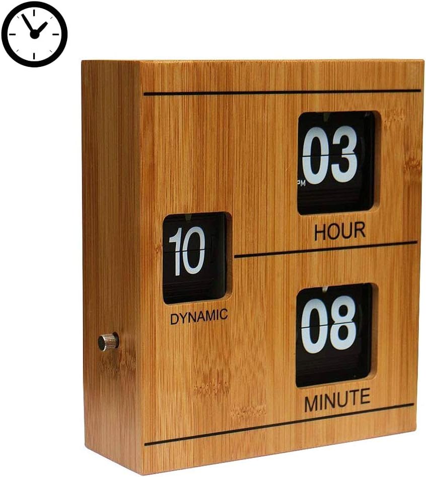 Wood Wall and Tabletop Flip Clock and Wall Decor, Bamboo and Black, Battery Operated Digital Display