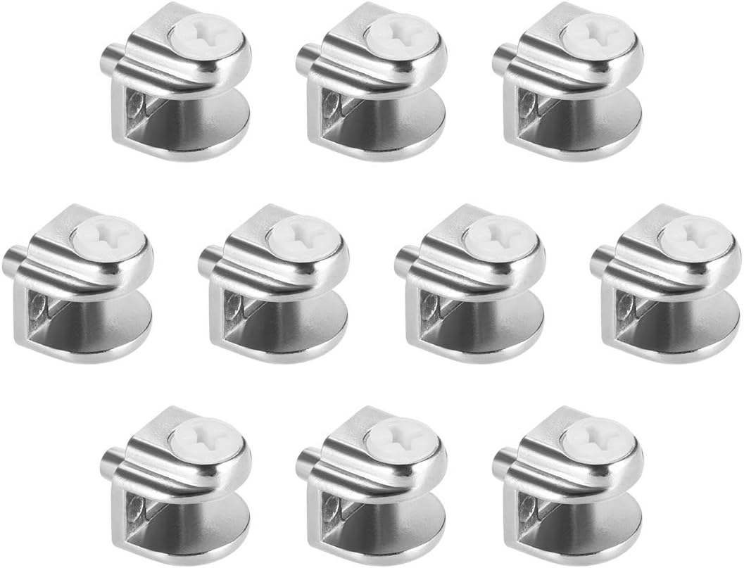Sourcingmap Glass Shelf Brackets 10pcs Zinc Alloy Glass Shelf Clamp Pegs Support Clip Shaft Mount for 5mm-8mm Thick