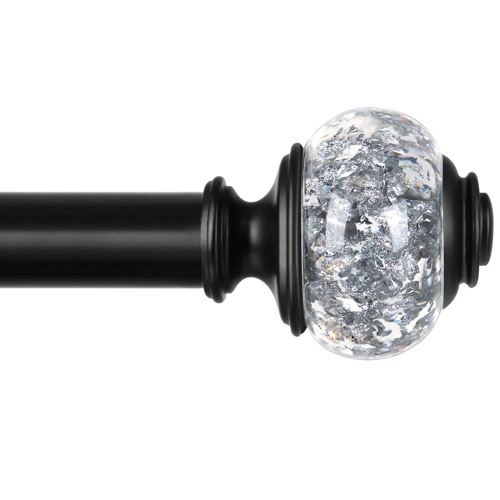 KAMANINA Black Curtain Poles for Windows 80 to 148 cm, 22 mm Diameter Decorative Curtain Poles for Eyelet Curtains, Splicing and Telescoping Curtain Rods with Translucent Finials