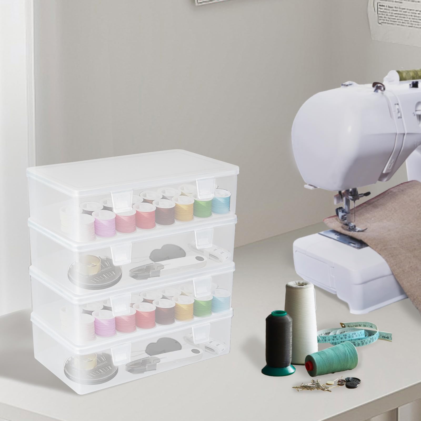 Ganydet 4 Pack Small Plastic Containers, Rectangular Pencil Crayon Box Storage Containers with Lid, Clear Storage Containers Craft Box for Washi Tape Crayon Bead Ribbons, 8.6