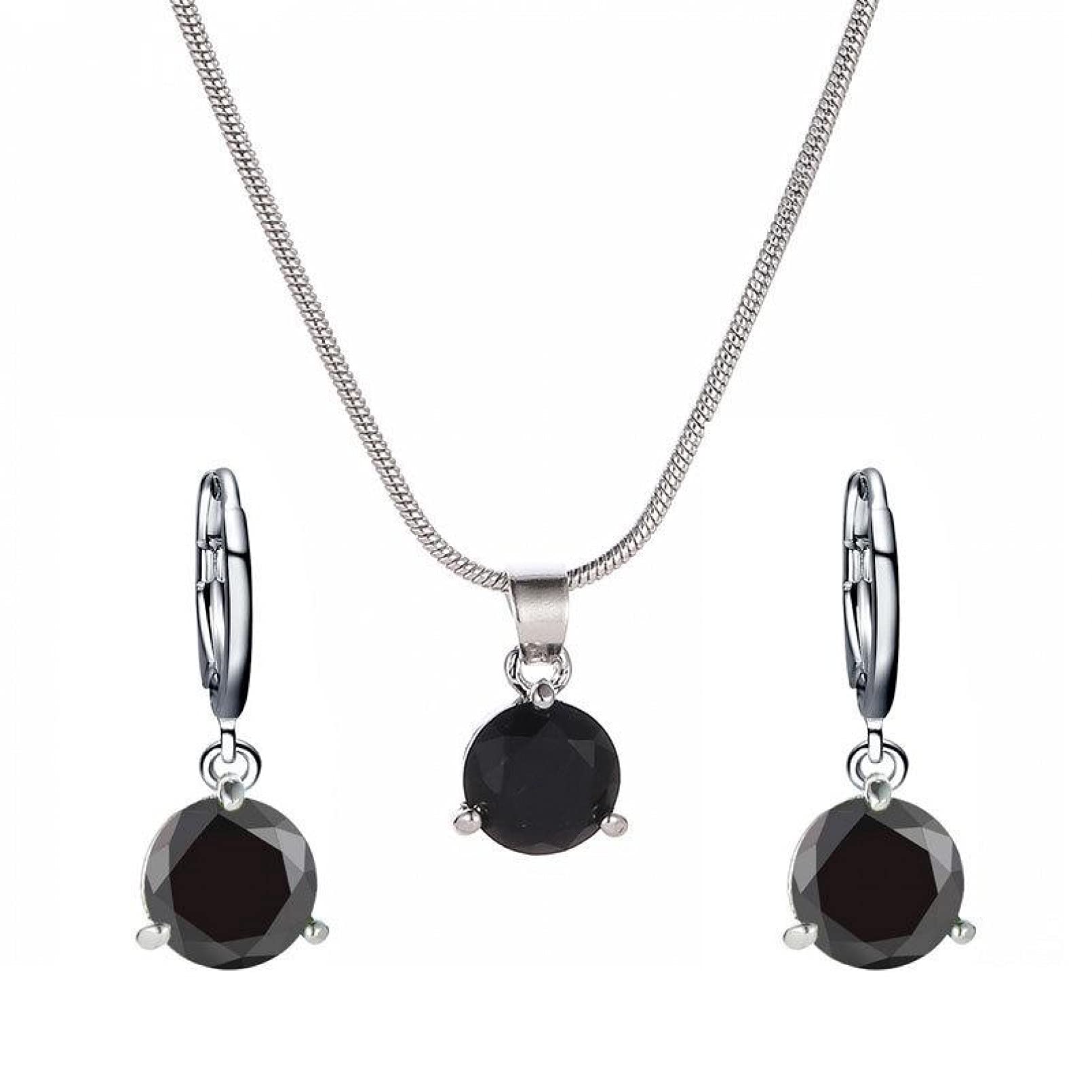 Women Silver Earrings, Jewelry Sets For Women Necklace Earrings Two-Piece Round Zircon Pendant Set Red Pink Green Black Blue Zircon Necklace Earing Set Gifts For Girlfriend, Wife, Sister, Daughter, Mo