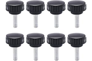 Qimoo 8pcs Metric Male Thread Knurled, M6 x 10mm Black Thumb Screw Clamping Knobs Plastic Grip Threaded Knurled