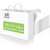 Maitys 30 Pcs 18x14x7 Inch Large Paper Gift Bags with Handle Bulk Paper Bags for Business, Merchandise, Gifts, Shopping, Retail Stores, Birthday Party for Multiple Uses(White)