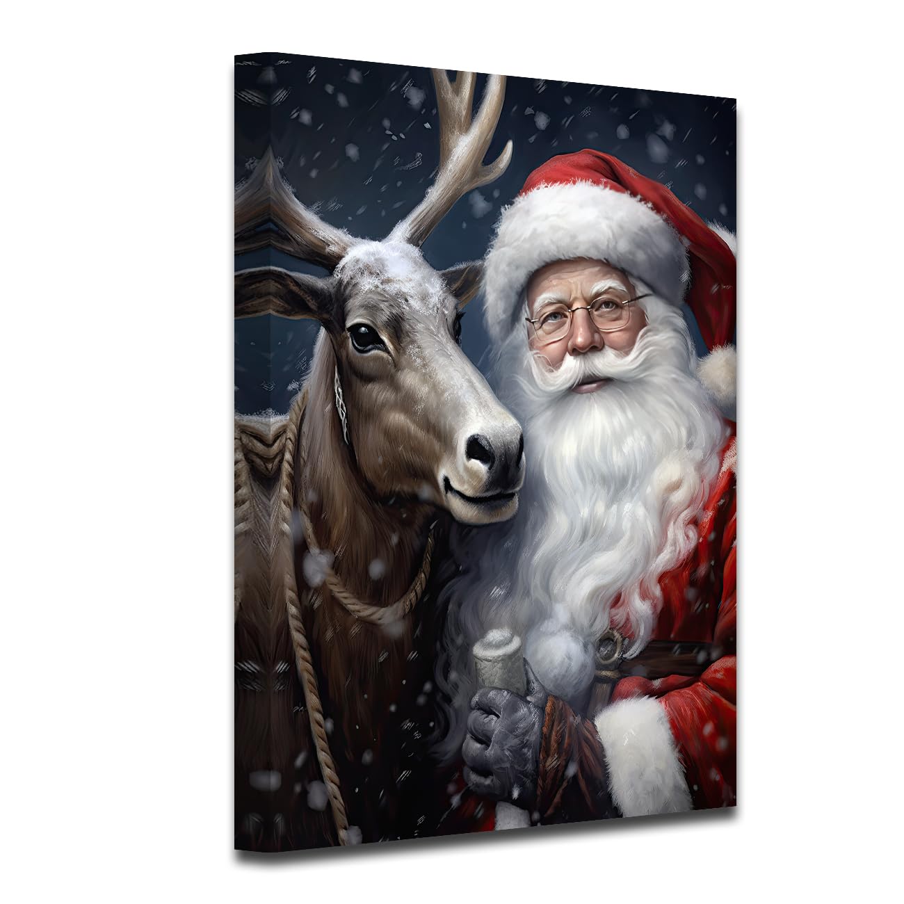 CXHOSTENT Santa Claus Canvas Wall Art Christmas Wall Decor Santa with Reindeer Picture Prints New Year Painting Vintage Artwork Winter Decor Gift (Santa Claus-2, 30.00 x 45.00 cms)