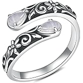 BEILIN Natural Moonstone Rings for Women Adjustable 925 Sterling Silver Sunflower Thumb Ring Gemstone Rings Vintage Jewelry Gifts