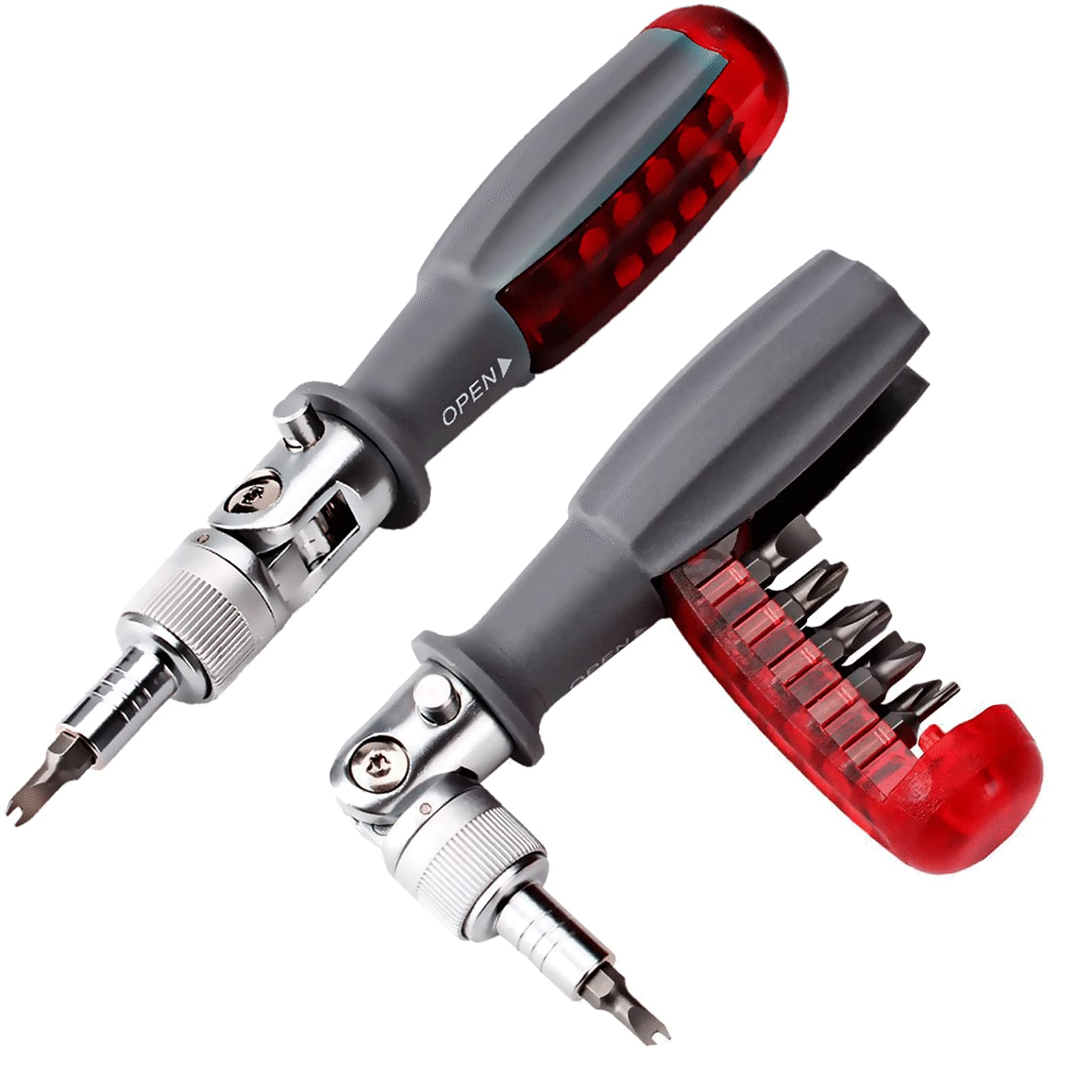Deselen Ratchet Screwdriver with Magnetic 10 Bits, 10 in 1 Mini Screwdriver Set Pocket Design, Multi Tool Bit Holder in a Grip, Tool Kits for Home, Red, 1 Pack