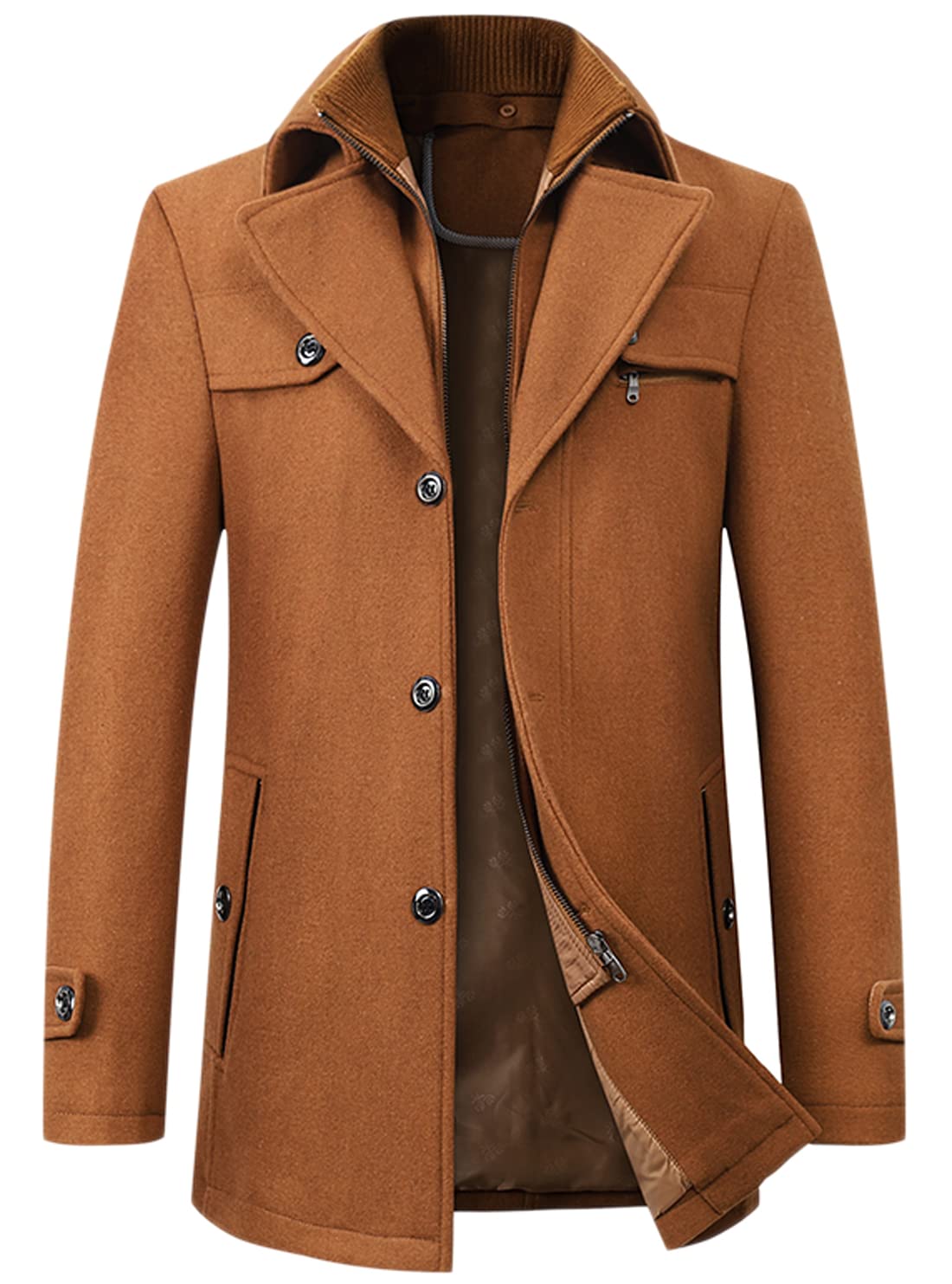 Photo 1 of chouyatou Men's Winter Stylish Wool Blend Single Breasted Military Peacoat (Medium, Brown)