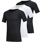 Geanrastn 3 Pack Boys Compression Shirt Short Sleeve Youth Athletic Undershirt Kids Quick Dry Athletic Base Layer T-Shirt