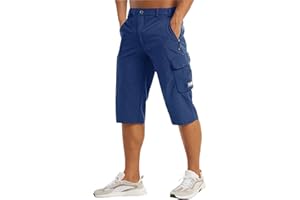 TOBCHONP Men's Twill Cargo Shorts Lightweight Hiking 3/4 Capri Pants with Zipper Pockets below Knee Athletic Golf Shorts