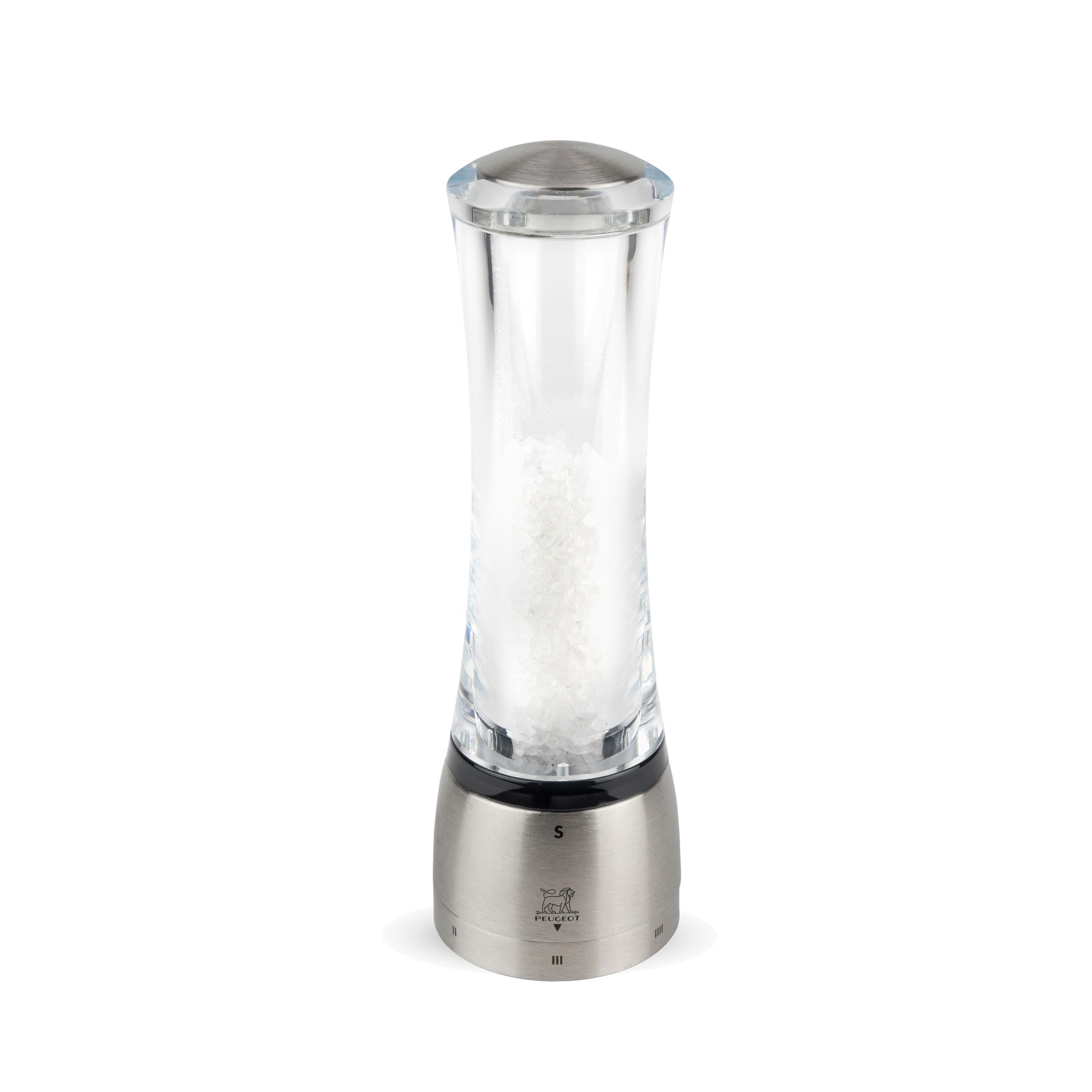 Peugeot - Daman u'Select Manual Salt Mill - Adjustable Grinder - Acrylic & Stainless Steel 21 cm, Silver