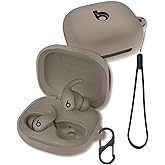 Case for Beats Powerbeats Fit Earbuds 2025, FJIASTB Soft Silicone Protective Cover with Carabiner and Lanyard, Shockproof (Gray)