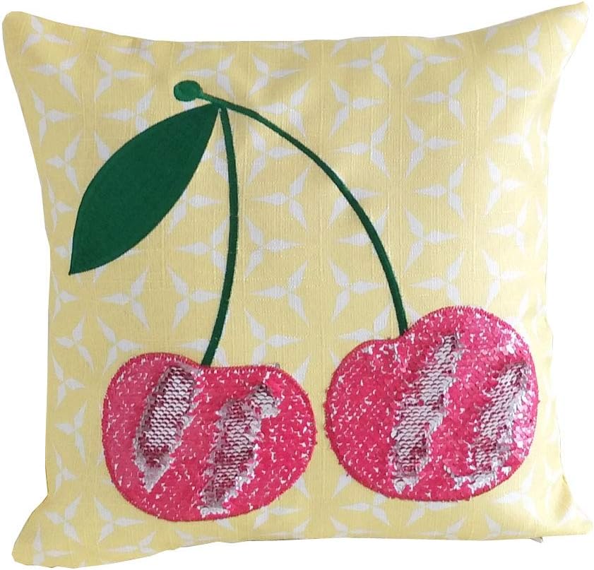 FanRich Cherry Strawberry Pineapple Watermelon Fruit Reversible Sequin Mermaid Pillow Case 16x16, 40x40cm Cushion Cover, Pillow Cover for Home Decor and Party (Cherry)