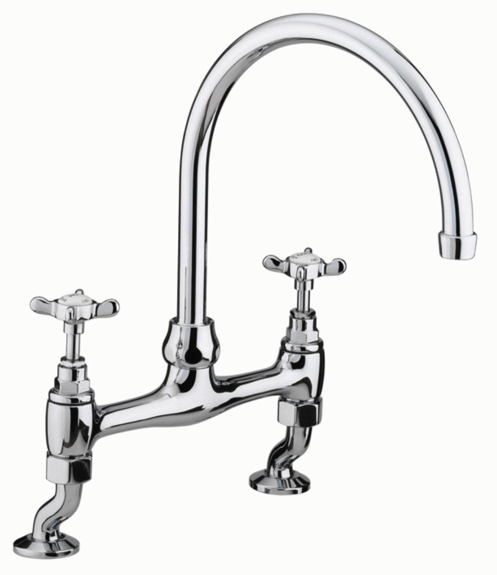 Bristan 1901 Bridge Kitchen Sink Mixer Tap with Swivel Spout, Traditional Kitchen Sink Tap with High Arch and Cross Head Handles, Chrome - N DSM C