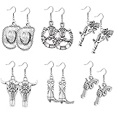 6 Pairs Western Cowboy Dangle Earrings for Women Vintage Gun Cattle Head Horseshoe Boots Hat Western Earrings Rodeo Country Earrings