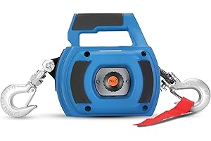 Lonsge Portable Drill Winch of 1000 LB, Red Handheld Drill Winch with 40 Foot Synthetic Rope, Rotate The Hook 360 Degrees, for Lifting & Dragging (Blue)