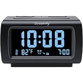 DreamSky Alarm Clock Radio for Bedrooms with Battery Backup | Large Numbers with Dimmer Wheel, USB Port, Bedside Digital FM Radio with Sleep Timer, Temperature, Adjustable Volume, Snooze