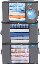 KURNI Storage Bags 3 Pack Grey 90L Large Organizer Zipper Box 60x43x35cm view 8