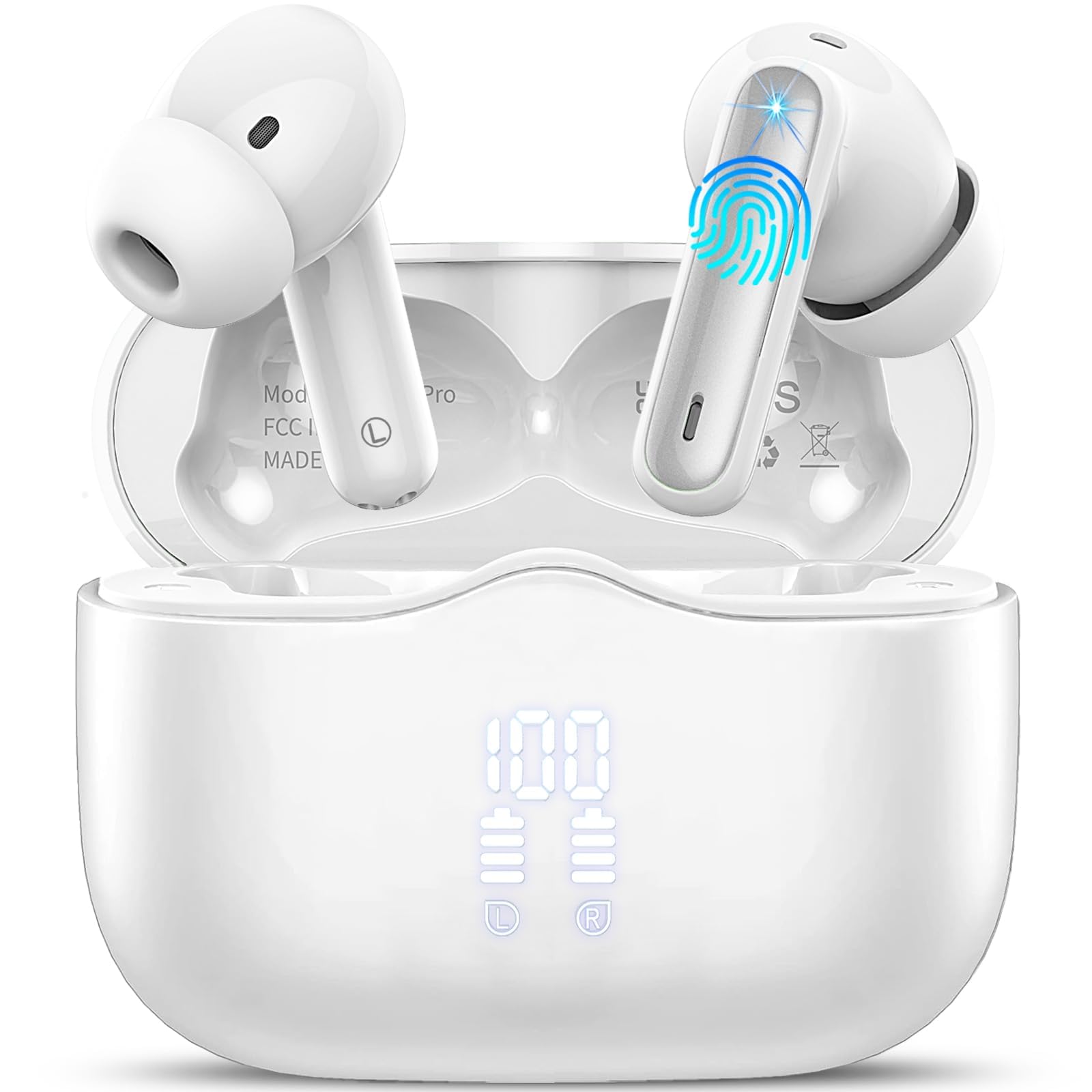 Wireless Earbuds, Bluetooth 5.4 Headphones in Ear 3D Bass Stereo, 40H Wireless Earphones with 4 ENC Noise Cancelling Mic, IP7 Waterproof Bluetooth Earbuds, AI-Enhanced Calls for Android iOS, White