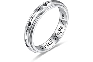 JZCOLOR 925 Sterling Silver Spinner Fidget Ring for Women: Musical Note Viking Rune Heartbeat Anxiety Stress Relieving Rotatable Ring Faith Hope Love Spinner Ring Faith Over Fear Jewelry Gift for Teens Girls
