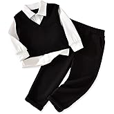 HIHA Toddler Boys Fake Two-Piece Waffle Tops Pant Set Fall Winter Clothes 2-7 Years