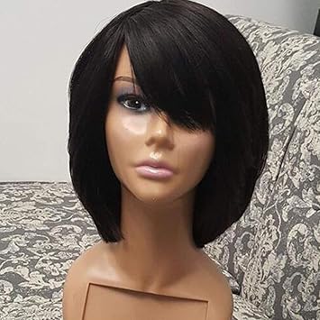 Amazon Com Short Human Hair Bob Wigs With Bangs Brazilian Virgin