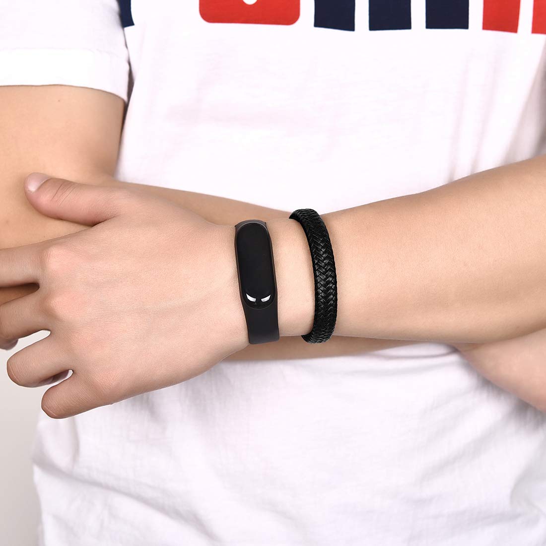 JIAYIQI Braided Leather Bracelets for Men with Magnetic Clasp Bracelet 7.3-8.7 Inch