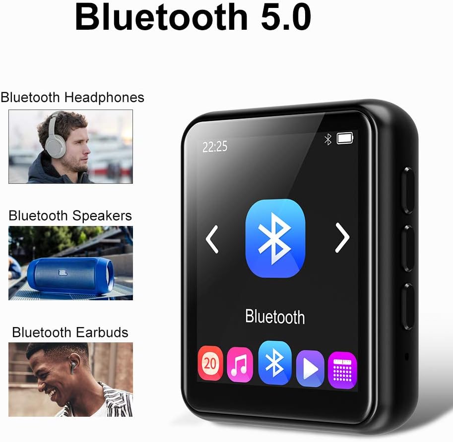MP3 Player Bluetooth 5.0 Touch Screen Music Player 16GB Portable mp3 Player with Speakers high Fidelity Lossless Sound Quality mp3 FM Radio Recording e-Book 1.8 inch Screen MP3 Player Support (128GB): Electronics