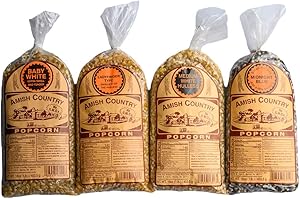 Amish Country Popcorn | 4-1lb Bags | Variety Pack | 1 lb each (Baby White - Medium White - Ladyfinger and Midnight Blue Popcorn Kernels) | Old Fashioned, Non-GMO and Gluten Free (4-1lb Bags)