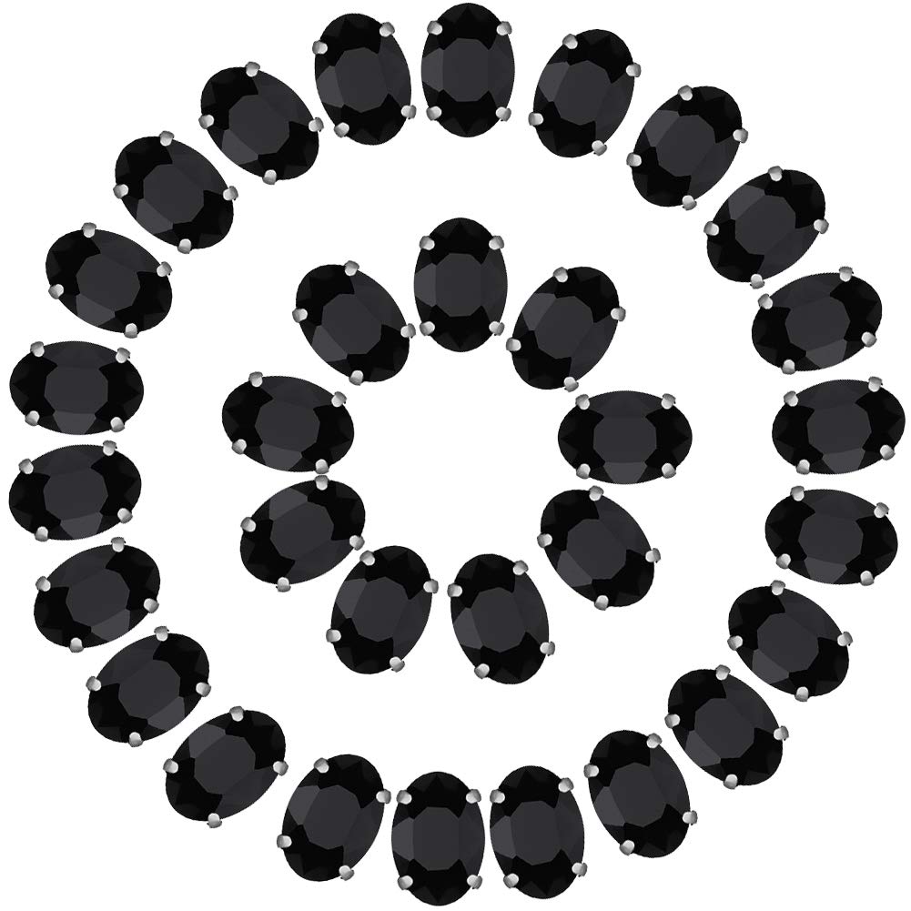 Black Rhinestones Oval Sew On Rhinestone 50pcs 10x14mm Flatback Rhinestones with Silver Prongs for Crafts Clothes Dresses Shoes Jewelry Making
