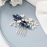 Catery Blue Rhinestone Bride Wedding Hair Comb Ceramic Flower Bridal Hair Clips Headpiece Hair Accessories for Women and Girls