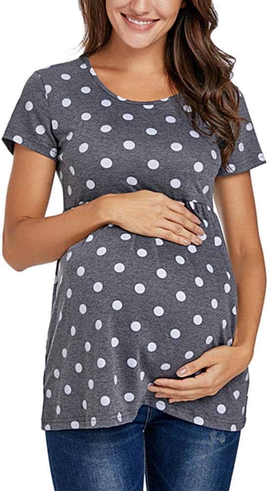 Jezero Women's Maternity Tops Short & Long Sleeve Side Ruching Round Neck Shirts