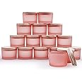 SHOWIN Thick Candle Jars for Making Candles 16 Pcs, 4 OZ Empty Jars with Wood Lids for Candle Making, Sample Container - Dishwasher Safe, Frosted Pink