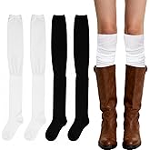 Yolyoo 2 Pairs Over Knee High Boot Socks Warm Thigh High Socks Stretchy Cotton Long Stockings Leg Warmers
